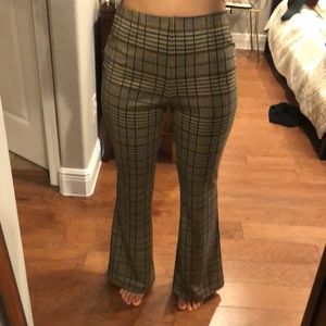 High waisted brown plaid pants